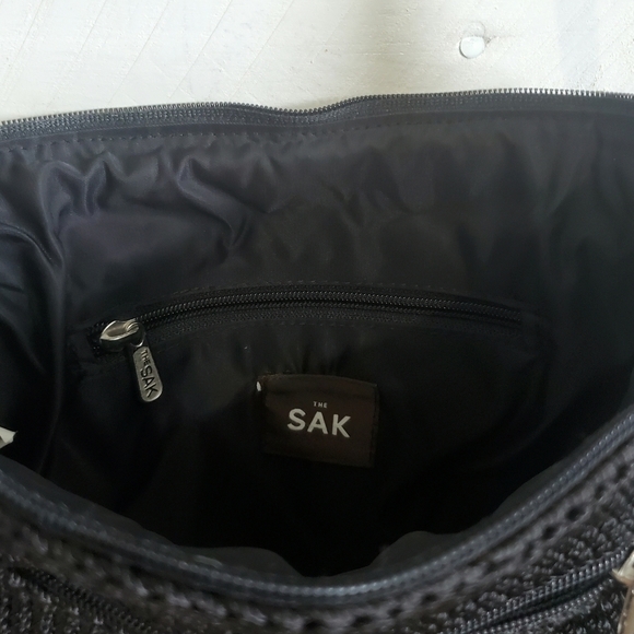 The Sak Black Crochet Boho Hobo Shoulder Hand Bag Purse - Picture 9 of 13